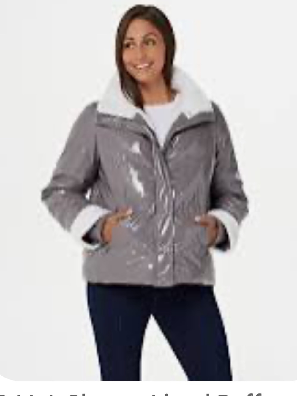 GILI sherpa lined puffer NWT S Shiny Gray Sherpa-Trim Puffer Jacket